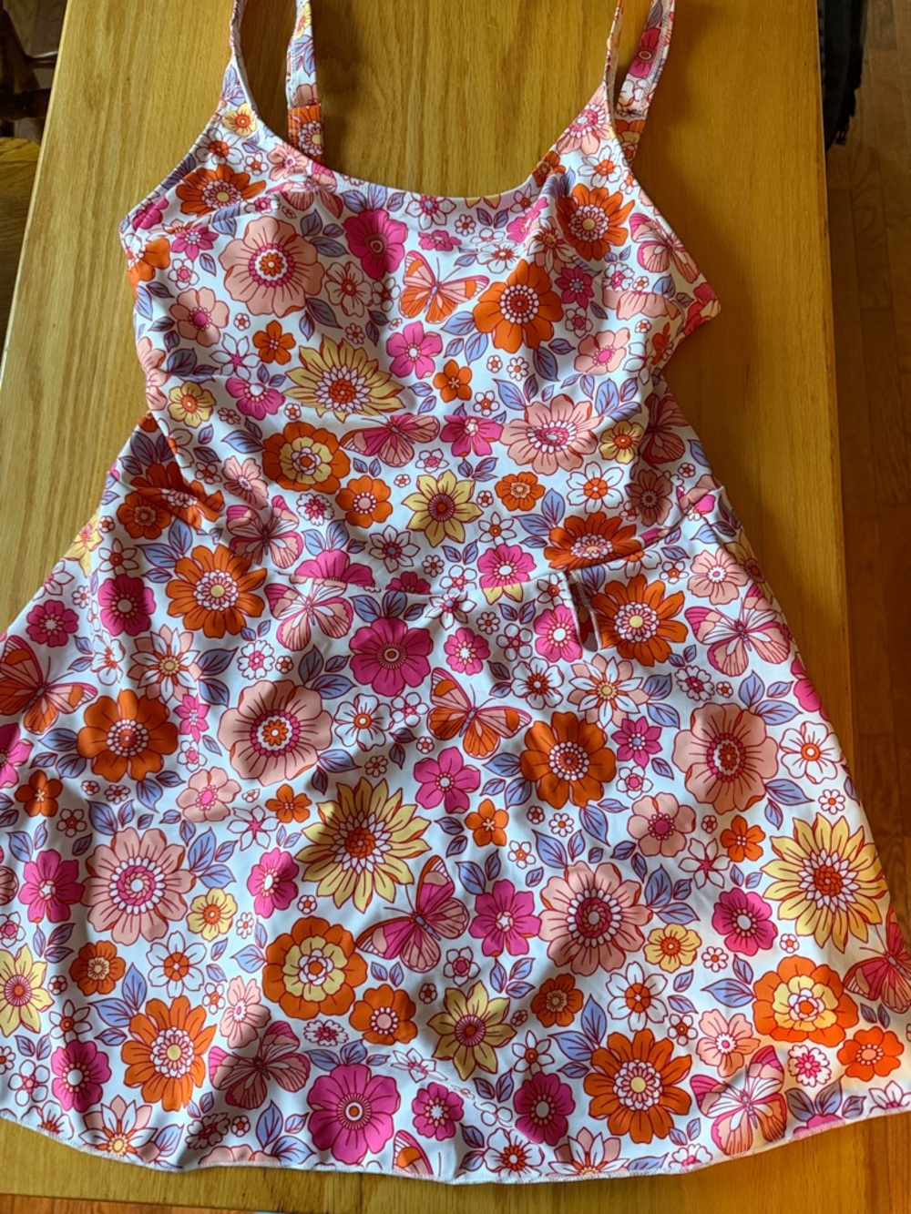 SHEIN White One-Piece Swimdress with Pink & Orange Floral Print